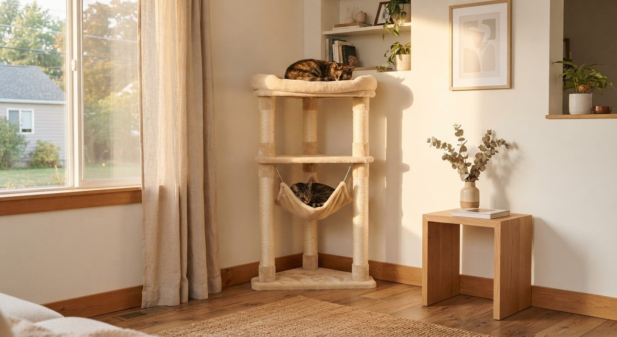 Angolo Corner Cat Tree with Hammocks - in a room
