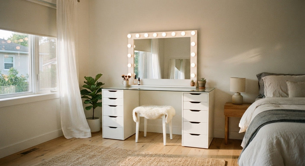 Bella Vanity Desk with Lighted Mirror & Drawers - in a room