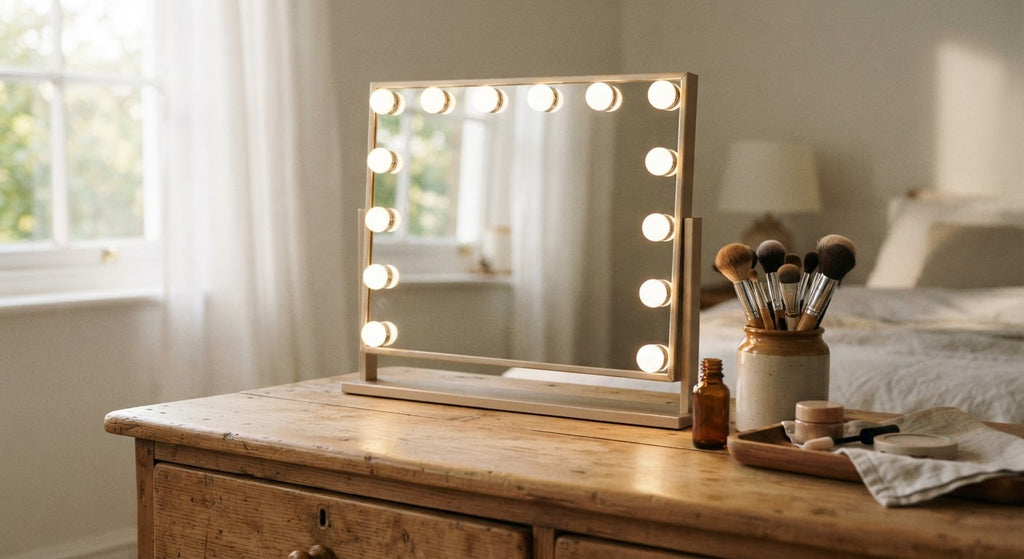 Bella Lighted Tabletop Makeup Mirror - in a room
