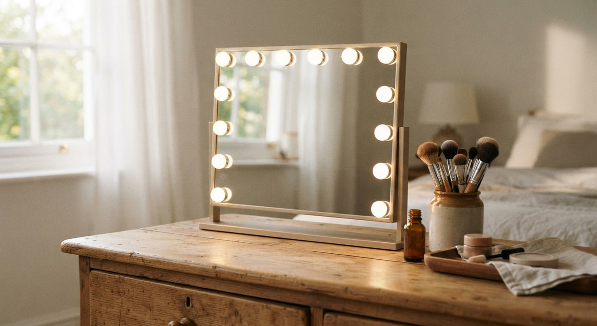Bella Lighted Tabletop Makeup Mirror - in a room