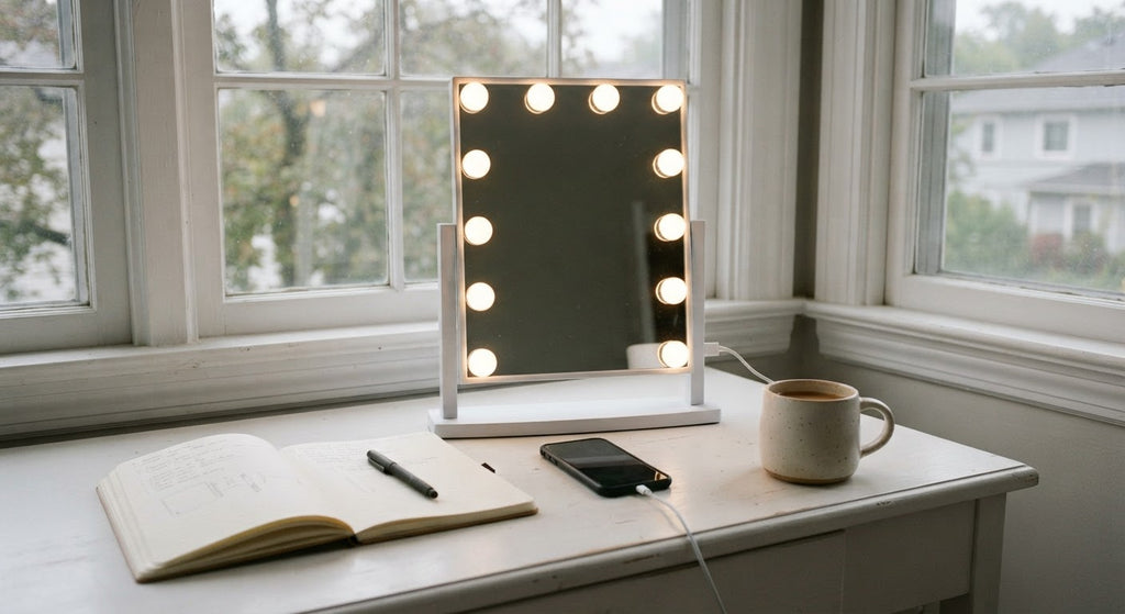 Bella Lighted Tabletop Makeup Mirror - in a room