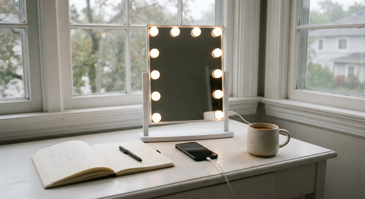 Bella Lighted Tabletop Makeup Mirror - in a room