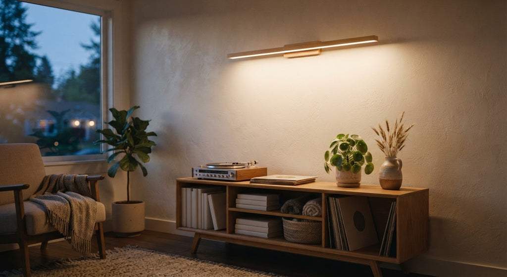 Legno Linear Wood Wall Light - in a room